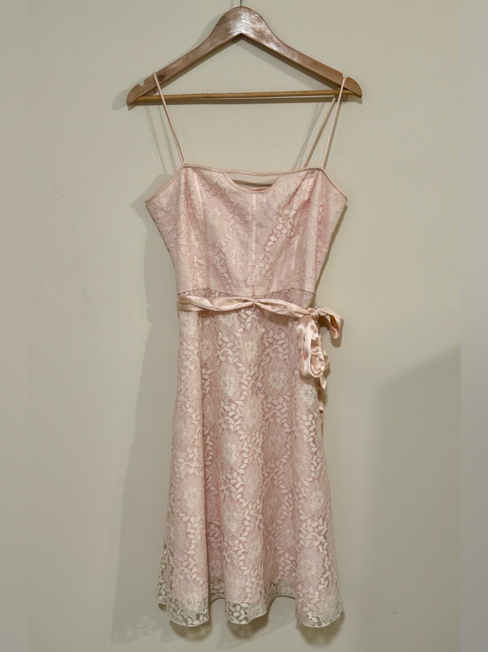 VTG 90s Laundry By Shelli Segal Blush Lace Silk Midi Dress Size 10